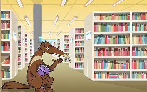 Percy in der Bibliothek; Bild: Internet-ABC