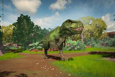 Grüner T-Rex im Spiel "Dinosaurs: Mission Dino Camp"; Bild: Wild River Games Grüner T-Rex im Spiel "Dinosaurs: Mission Dino Camp"; Bild: Wild River Games