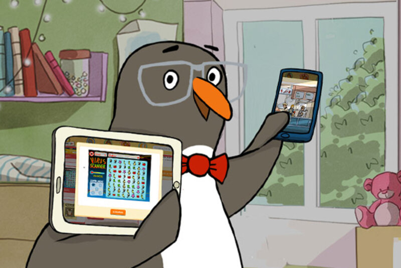 Eddie mit Tablet und Smartphone