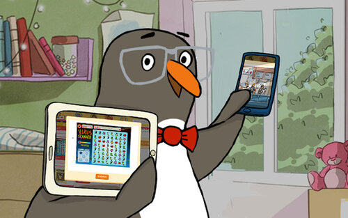 Eddie mit Tablet und Smartphone