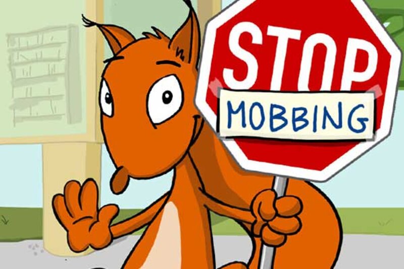 Flizzy mit Stop-Mobbing Schild; Bild: Internet-ABC Flizzy mit Stop-Mobbing Schild