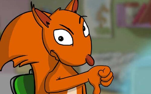 Flizzy zeigt mit dem Daumen nach unten