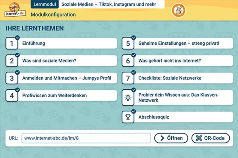 Modulkonfiguration Lernmodul 2.3.; Bild: Internet-ABC