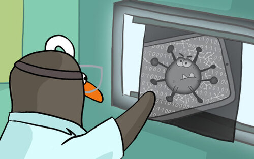 Eddie schaut sich ein Virus an