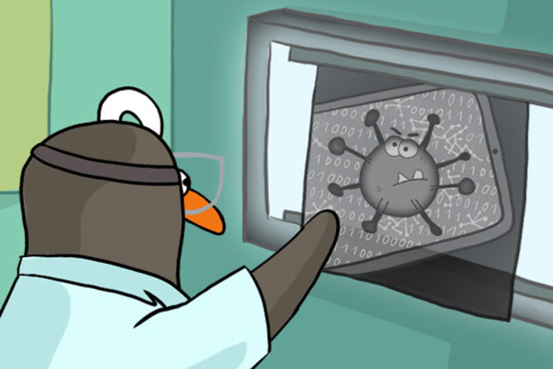 Eddie schaut sich ein Virus an