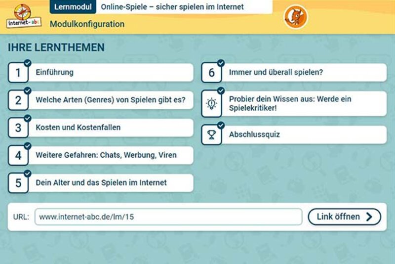 Modulkonfiguration Lernmodul 2.4.; Bild: Internet-ABC