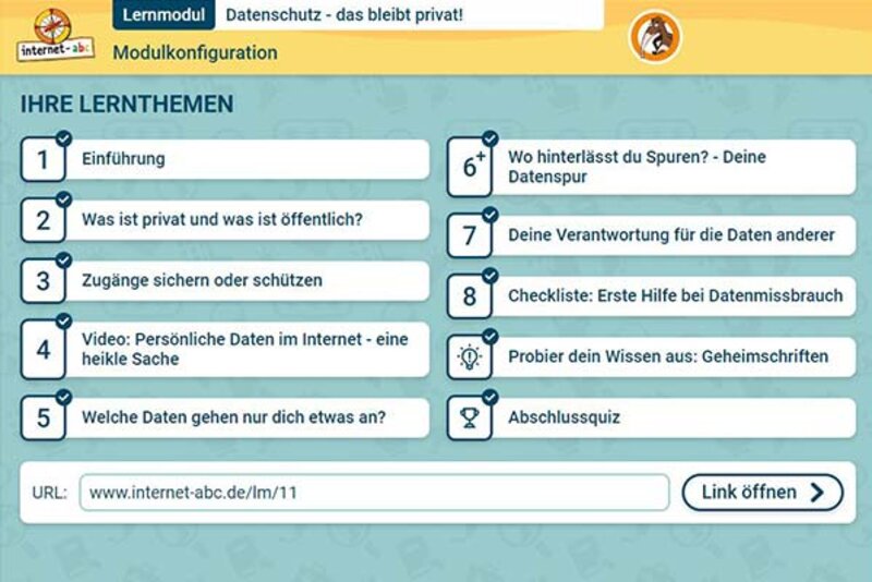 Modulkonfiguration Lernmodul 3.5.; Bild: Internet-ABC
