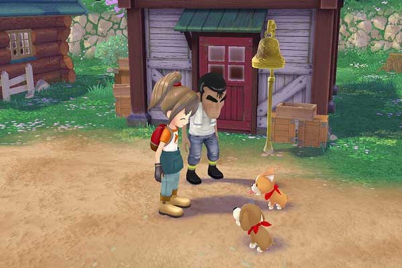 Screenshot aus dem Spiel "Story of Seasons: A Wonderful Life"; Bild: Marvelous Europe Limited Zwei Figuren betrachten zwei Hunde.