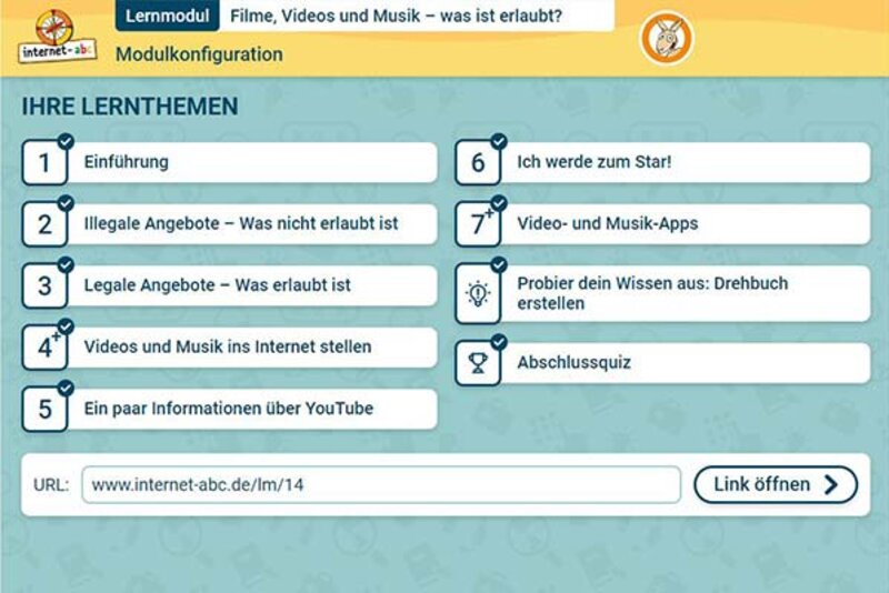 Modulkonfiguration Lernmodul 4.2.; Bild: Internet-ABC