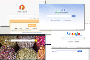 Screenshots von Google, Bing, Yahoo, Ixquick, DuckDuckGo und MetaGer