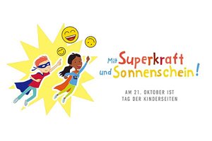 Mit Superkraft und Sonnenschein! Tag der Kinderseiten-Logo