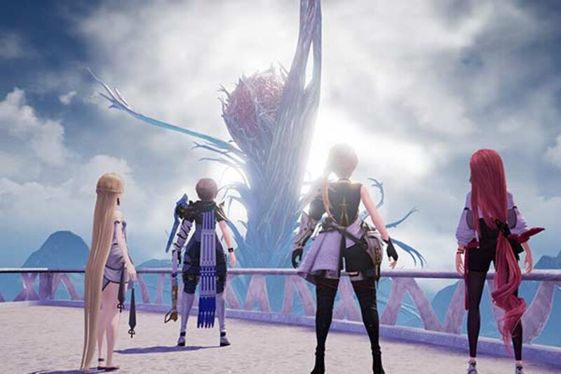 Screenshot aus dem Spiel "Harvestella"; Bild: Square Enix mystisches Wesen und Helden des Spiels.