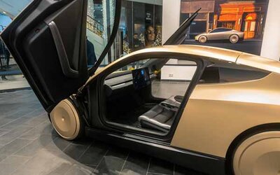 Ein Auto mit offener Tür in einem Museum ausgestellt; Bild: Maxim auf Unsplash