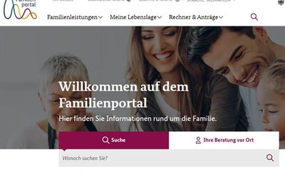 Screenshot der Seite familienportal.de; Bild: Bundesministerium für Bildung, Familie, Senioren, Frauen und Jugend