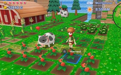 Kuh und Mädchen auf einer Farm im Spiel "Harvest Moon®: Skytree Village"; Bild: Platinum Egg