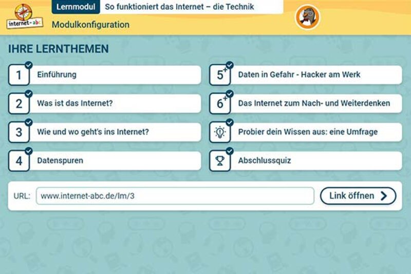 Modulkonfiguration Lernmodul 1.3.; Bild: Internet-ABC