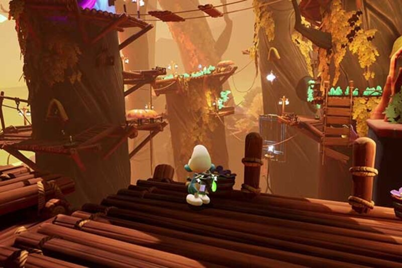Ein Schlumpf im Wald im Spiel "Die Schlümpfe 2 – Der Gefangene des grünen Steins"; Bild: Microids Ein Schlumpf im Wald im Spiel "Die Schlümpfe 2 – Der Gefangene des grünen Steins"; Bild: Microids