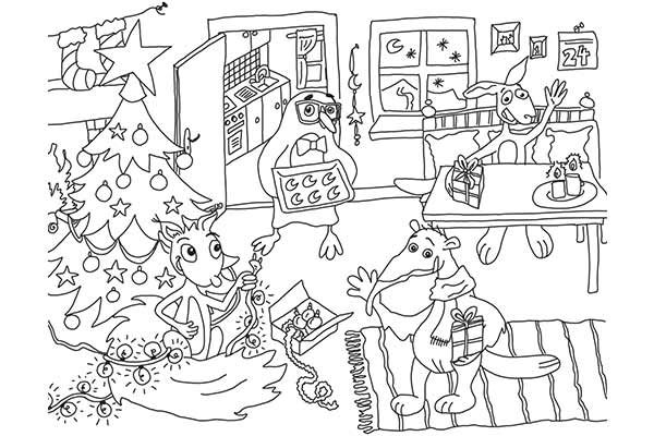 Ausmalbild: Weihnachten bei Flizzy; Bild: Internet-ABC Ausmalbild: Weihnachten bei Flizzy; Bild: Internet-ABC