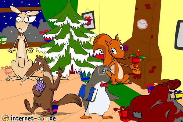 Jumpy, Percy, Eddie und Flizzy bei der Bescherung; Bild: Internet-ABC