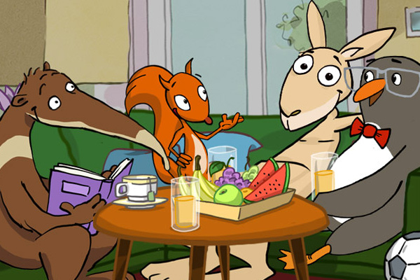 Percy, Flizzy, Jumpy und Eddie am Tisch