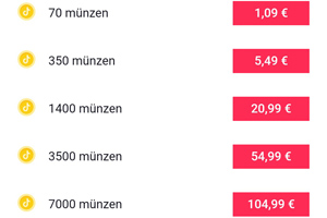 Screenshot der TikTok-Seite zu den Coins